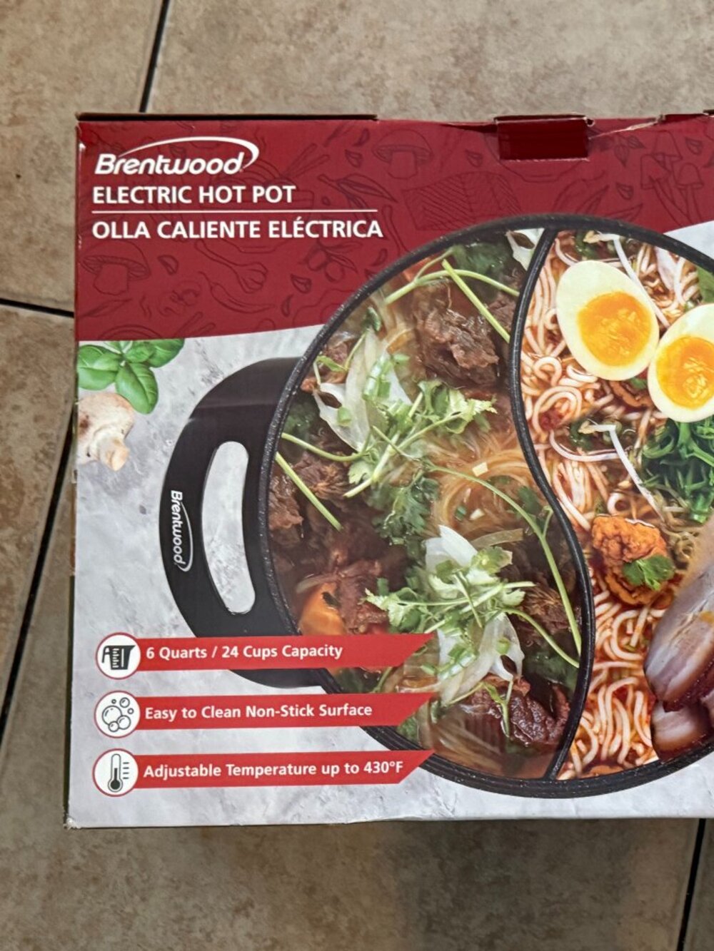 Brentwood Electric Non-Stick 6-Quart Shabu Pot with Divider Black